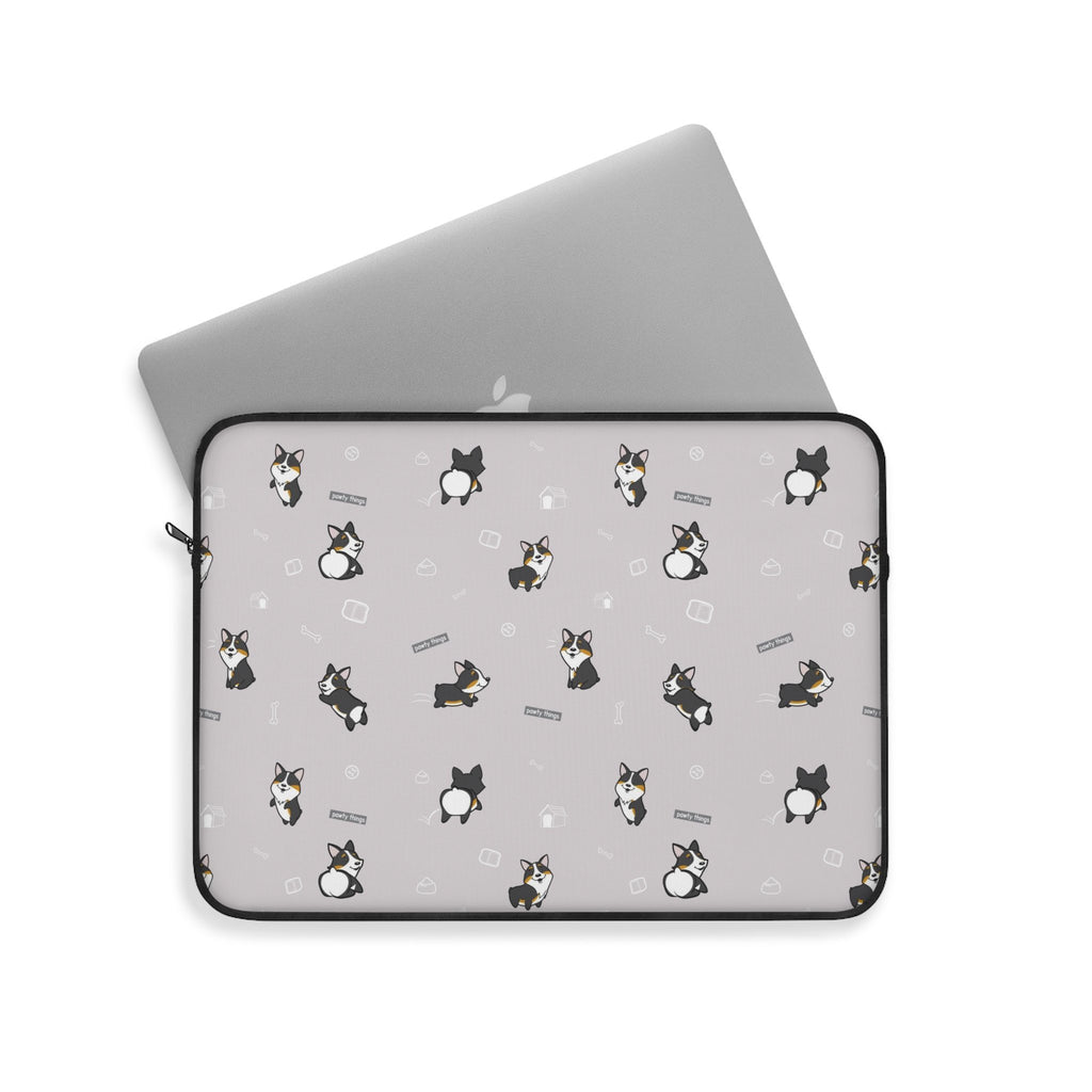 Corgi Laptop Sleeve (Gray with Tri-Color Corgis) - PAWTY THINGS