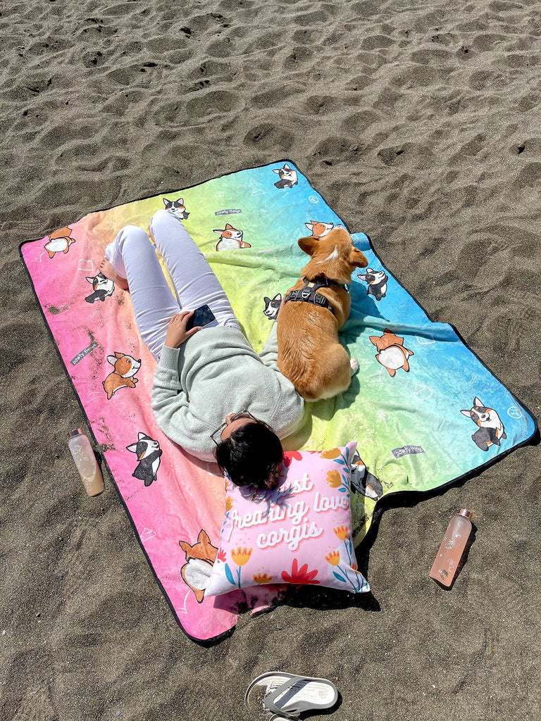 Piper Corgi Picnic/Beach Blanket (Rainbow Gradient) - PAWTY THINGS