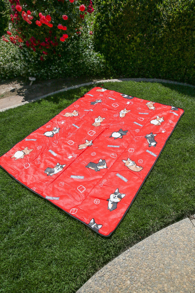 Piper Corgi Picnic/Beach Blanket (Red) - PAWTY THINGS