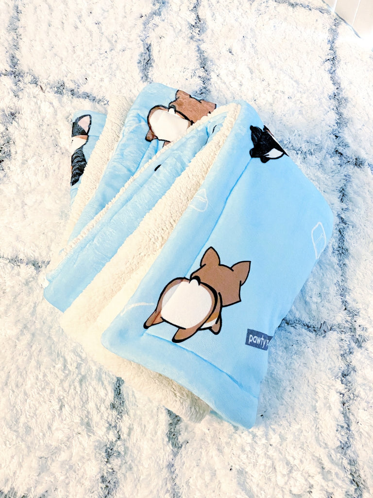 Rocket Corgi XL Sherpa Blanket (Baby Blue) - PAWTY THINGS