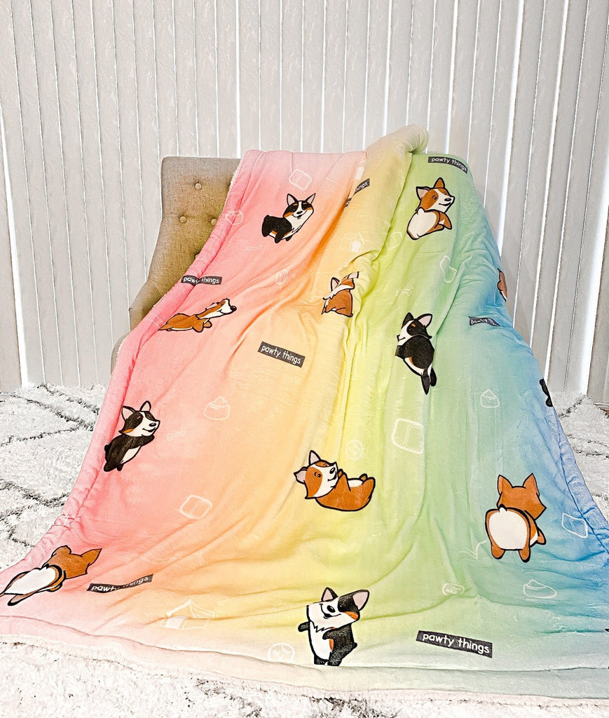 Rocket Corgi XL Sherpa Blanket (Rainbow Gradient) - PAWTY THINGS