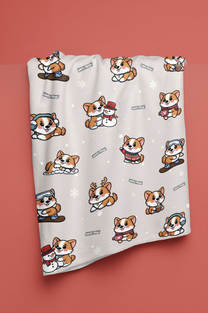 Rocket Corgi - mas Plush Blanket (Off - White) - PAWTY THINGS